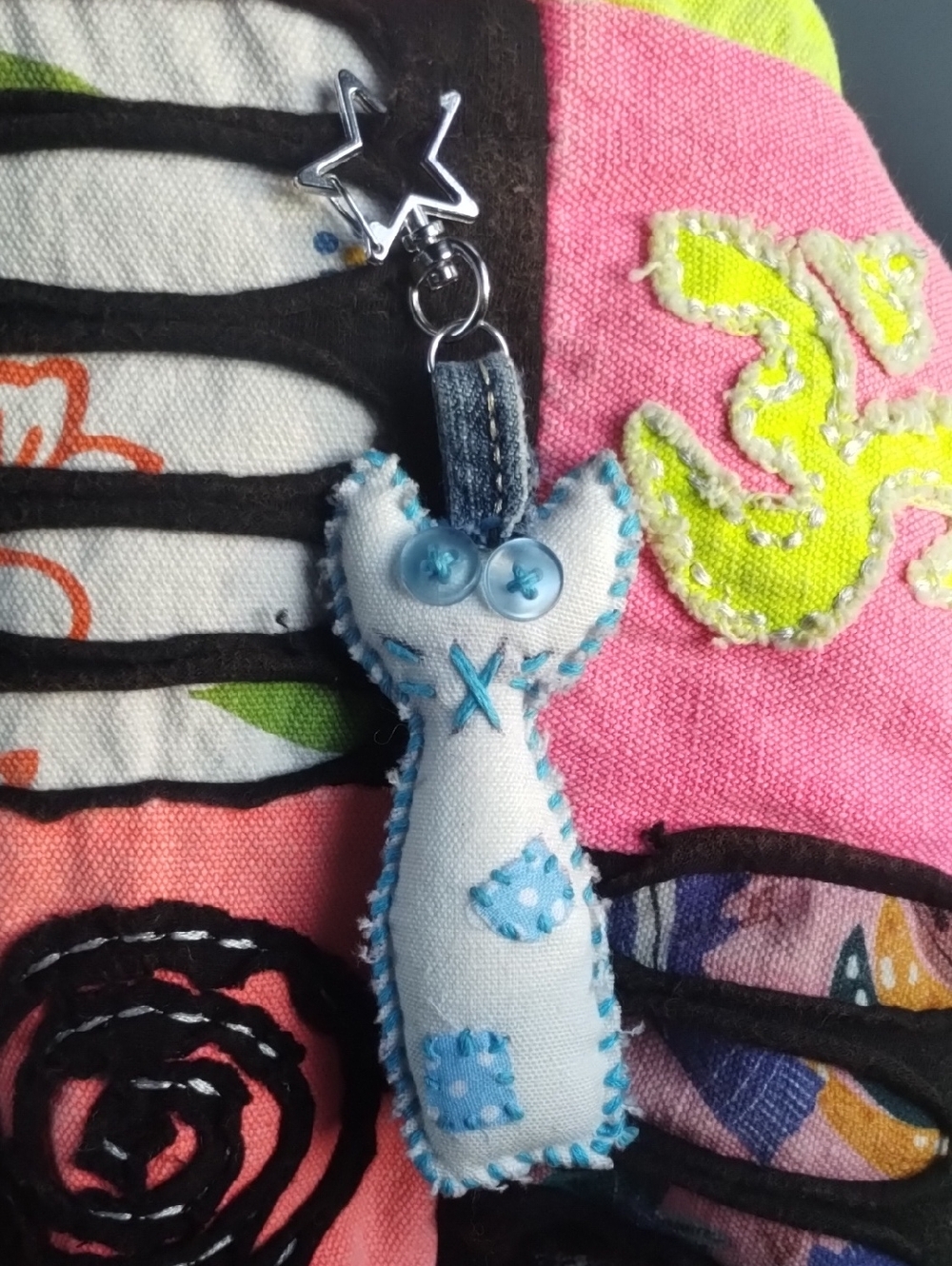 Handcrafted Denim Cat Keychain